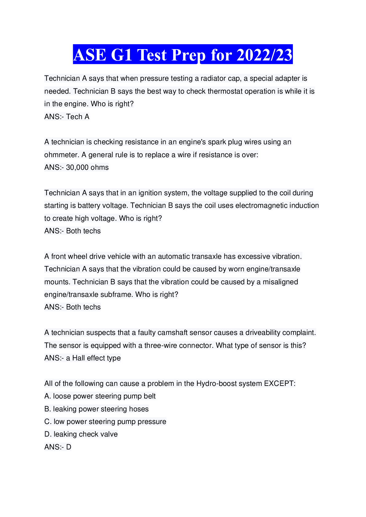 Preview image for ASE G1 Test Prep for 2022/23